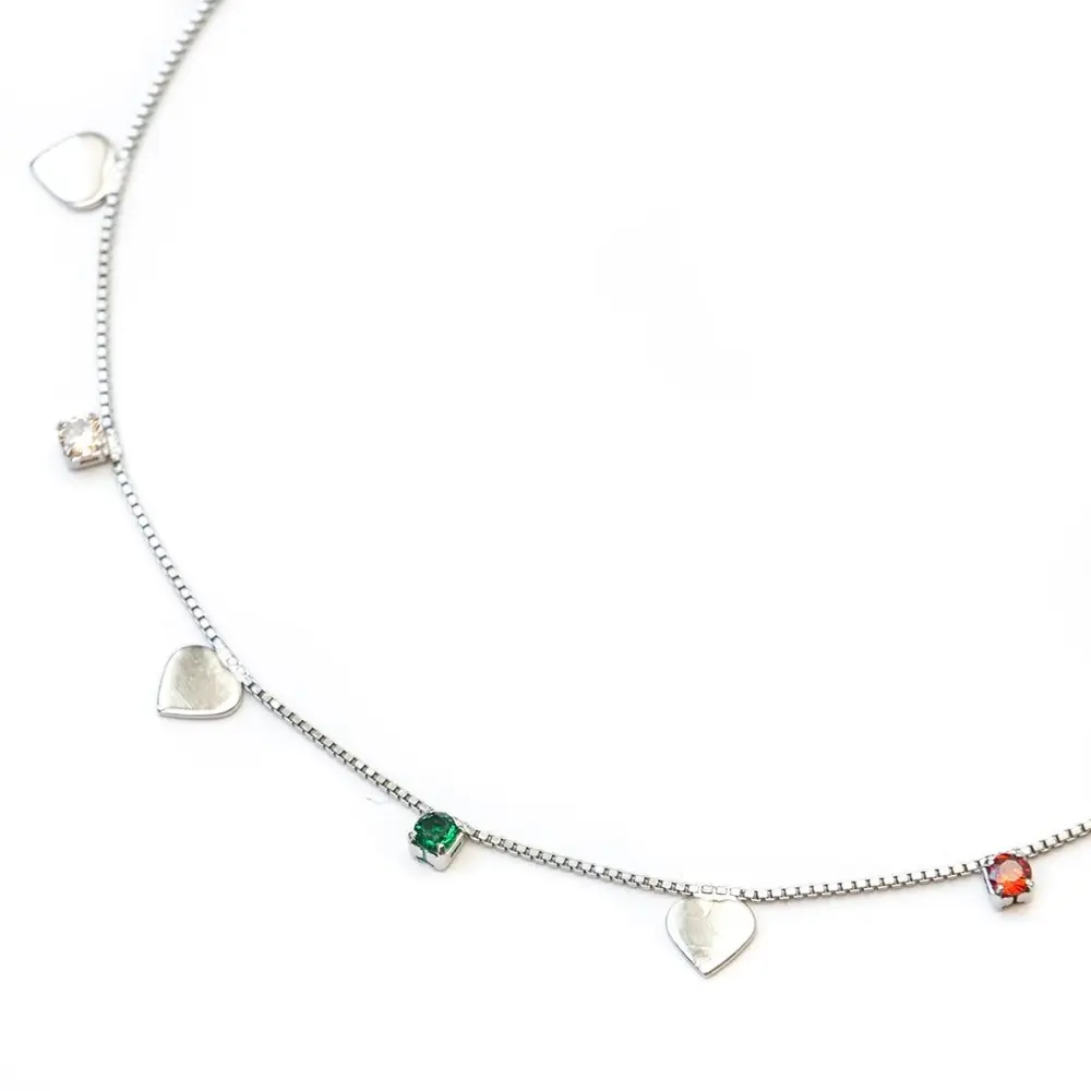 Choker Corações e Zircônias Colors com Banho em Ródio Branco