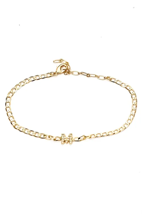 Pulseira Personalizada Elo e Letra Cravejada com Banho em Ouro