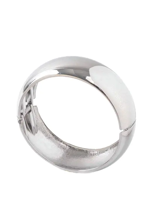 Bracelete Clássico Largo com Banho em Ródio Branco