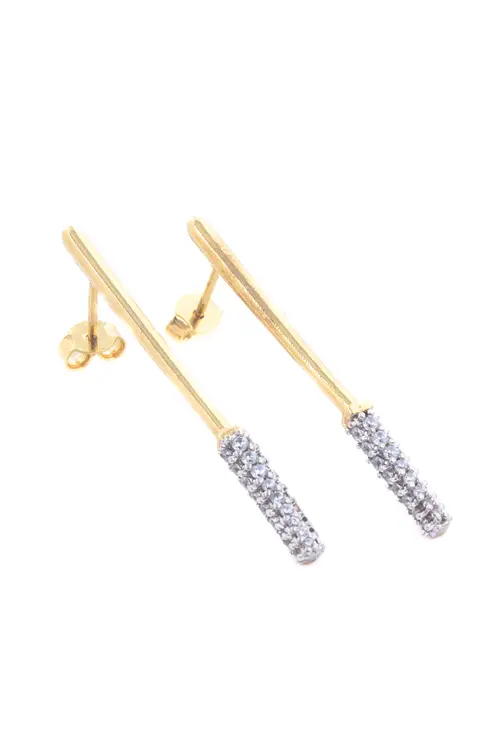 Brinco Palito Fluir Canetiado Médio com Banho em Ouro 18k