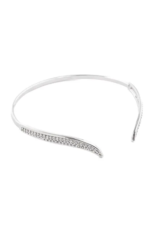Bracelete Cravejado Fluir com Banho em Ródio Branco