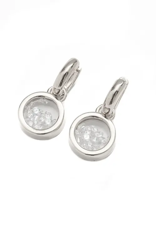 Argola com Pingente Detalhes de Zircônias com Banho em Ródio Branco