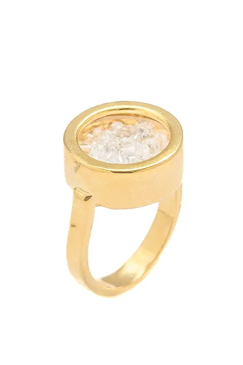 Anel Detalhes de Zircônias com Banho em Ouro 18k