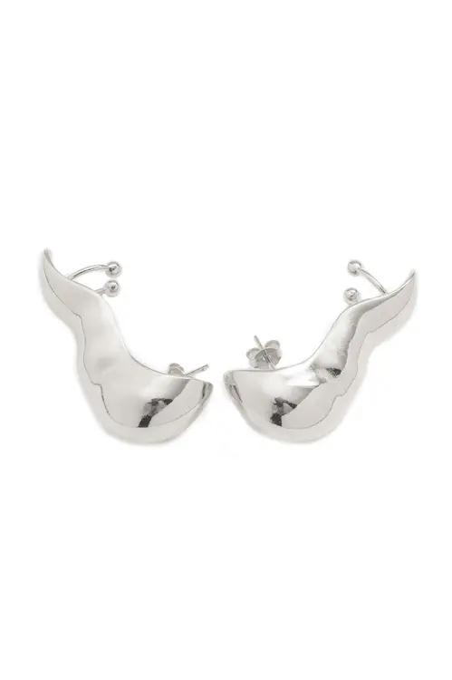 Brinco Ear Cuff Liso com Banho em Ródio Branco