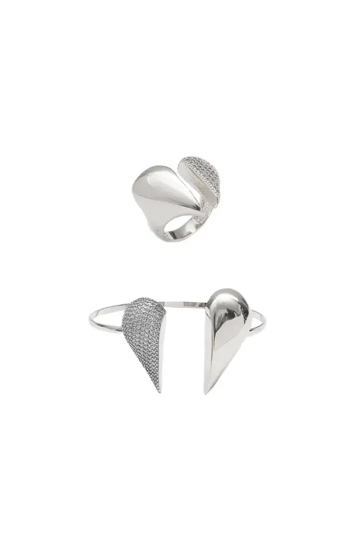 Kit Bracelete e Anel Afeto com Banho em Ródio Branco