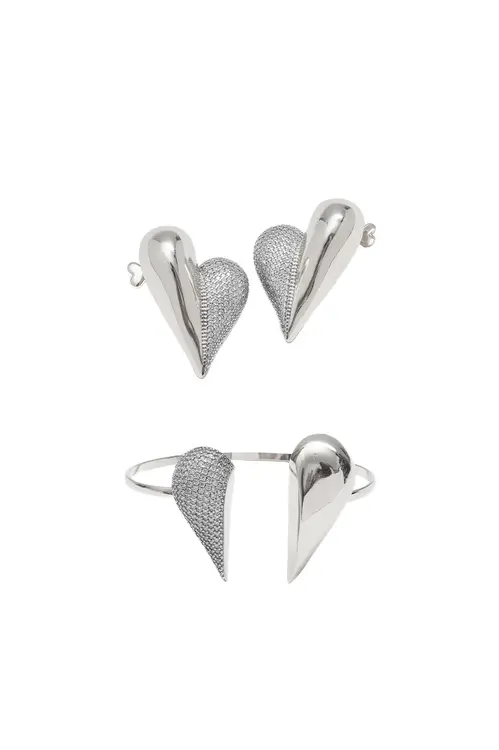Kit Bracelete e Brinco Afeto com Banho em Ródio Branco