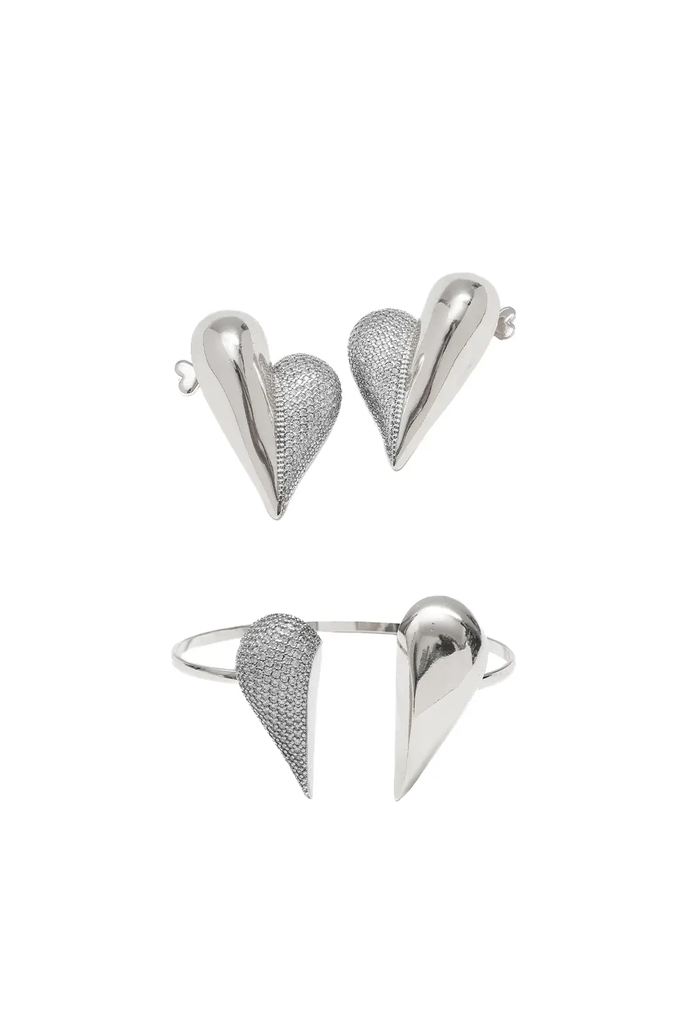 Kit Bracelete e Brinco Afeto com Banho em Ródio Branco