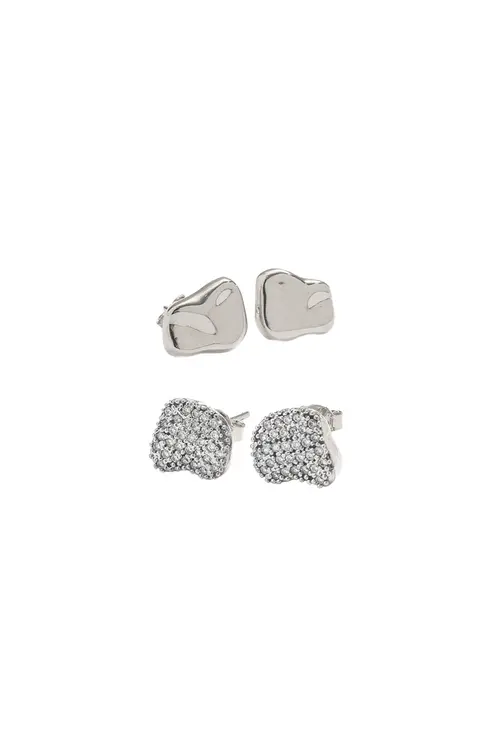 Kit Brincos Organic Canetiado e Liso em Ródio Branco
