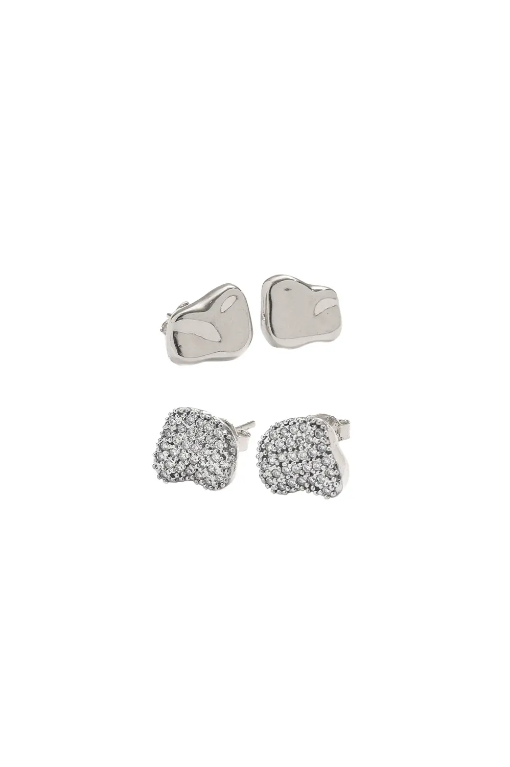 Kit Brincos Organic Canetiado e Liso em Ródio Branco