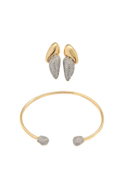 Kit Brinco e Gargantilha Organic Canetiado em Ródio Branco com Banho em Ouro 18k