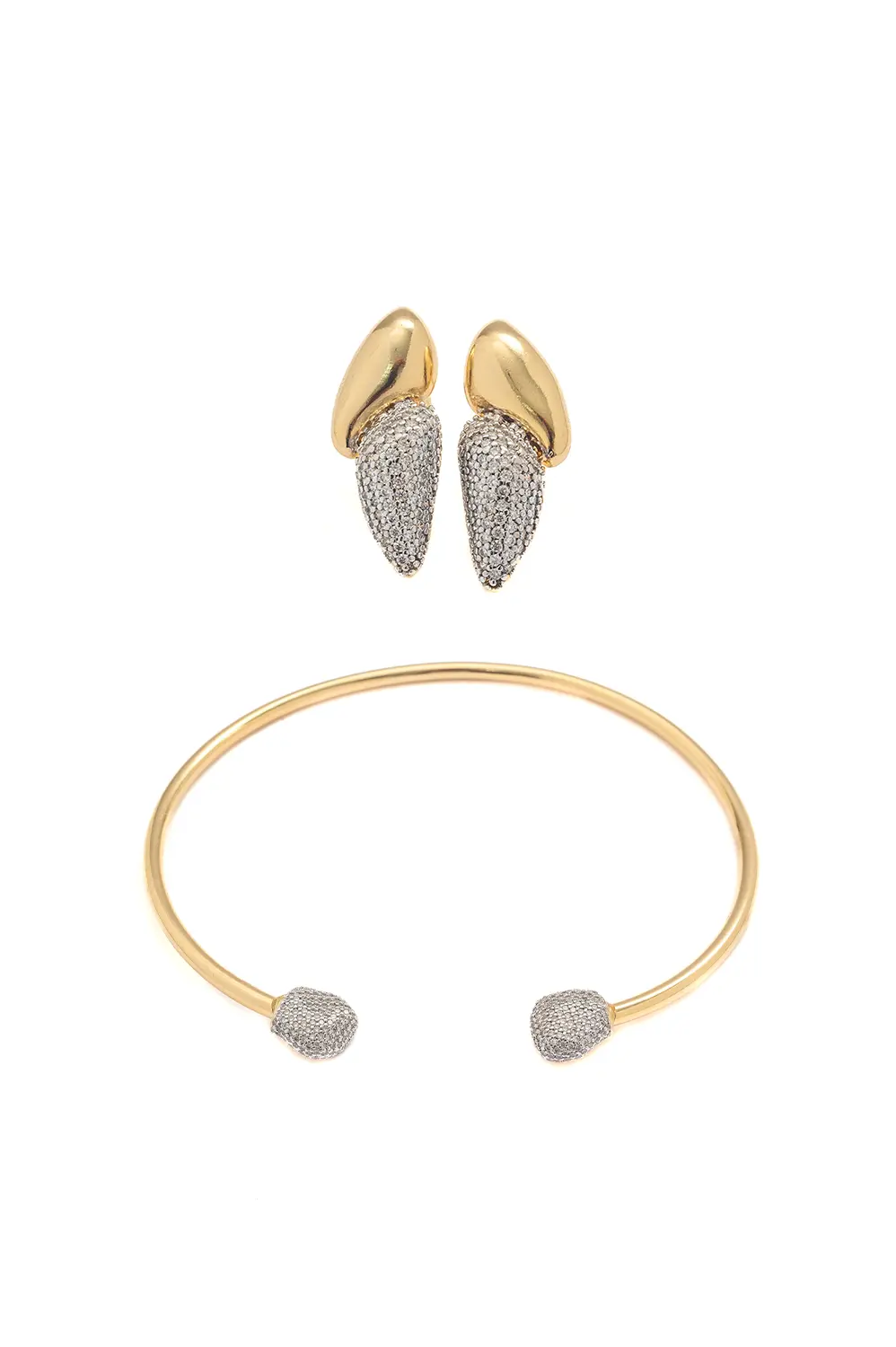 Kit Brinco e Gargantilha Organic Canetiado em Ródio Branco com Banho em Ouro 18k