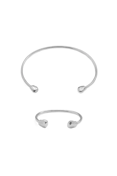Kit Gargantilha e Bracelete Detalhe Organic Liso com Banho em Ródio Branco