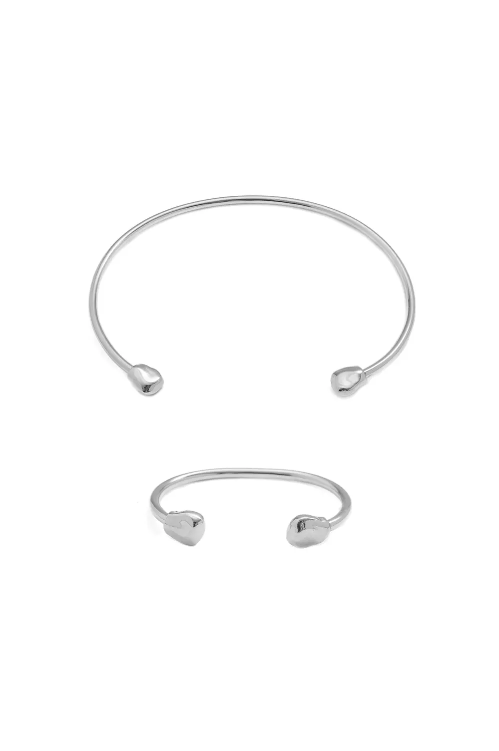 Kit Gargantilha e Bracelete Detalhe Organic Liso com Banho em Ródio Branco