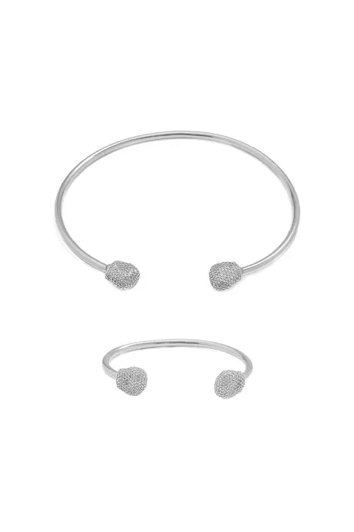 Kit Gargantilha e Bracelete Detalhe Organic Cravejado com Banho em Ródio Branco