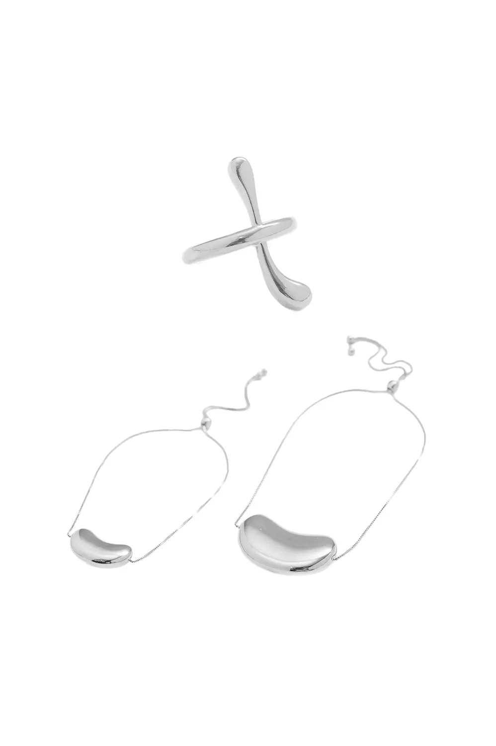 Kit Anel e Pulseiras Conceito com Banho em Ródio Branco