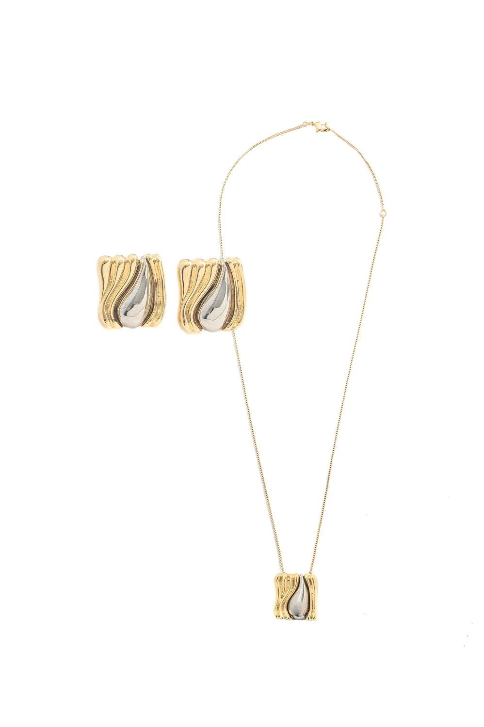 Kit Brinco e Colar Dual com Dois Banhos | Ouro 18k e Ródio Branco