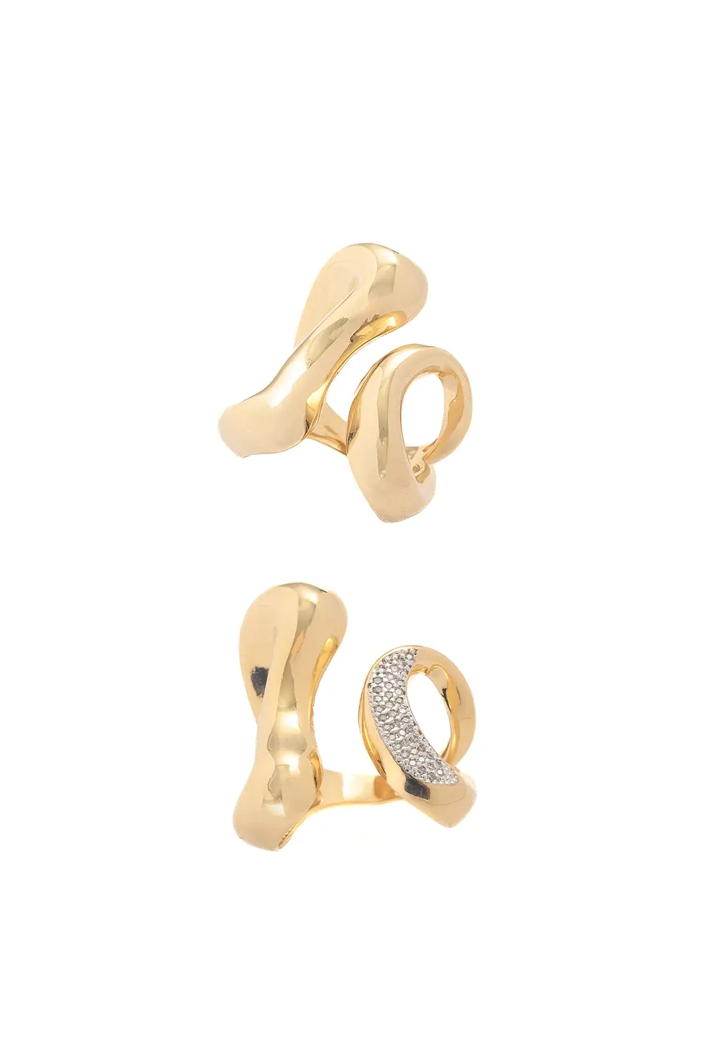 Anel Robusto Liso e Cravejado Sintonia com Banho em Ouro 18k
