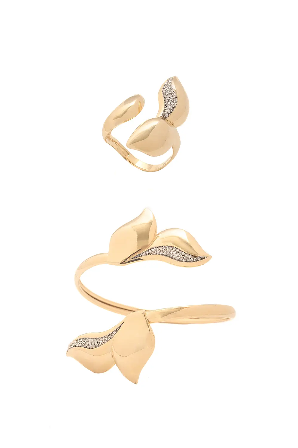 Kit Bracelete e Anel Maior Florescer com Banho em Ouro 18k