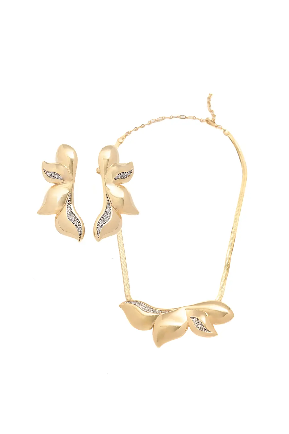Kit Brinco e Colar Fita Florescer com Banho em Ouro 18k