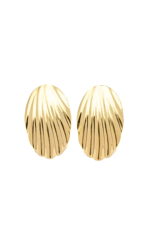 Brinco Oval Texturizado com Banho em Ouro 18k