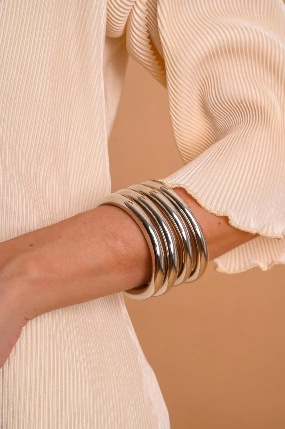 Bracelete Tubo Largo com Banho em Ródio Branco