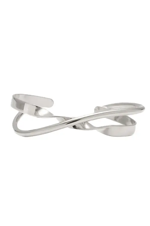 Bracelete Liso e Torcido com Banho em Ródio Branco