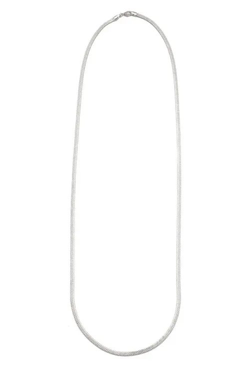 Colar Longo Fita Desenhada com Banho em Ródio Branco