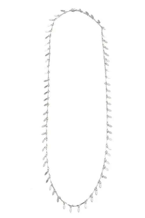 Colar Longo Medalha Oval Soltas com Banho em Ródio Branco
