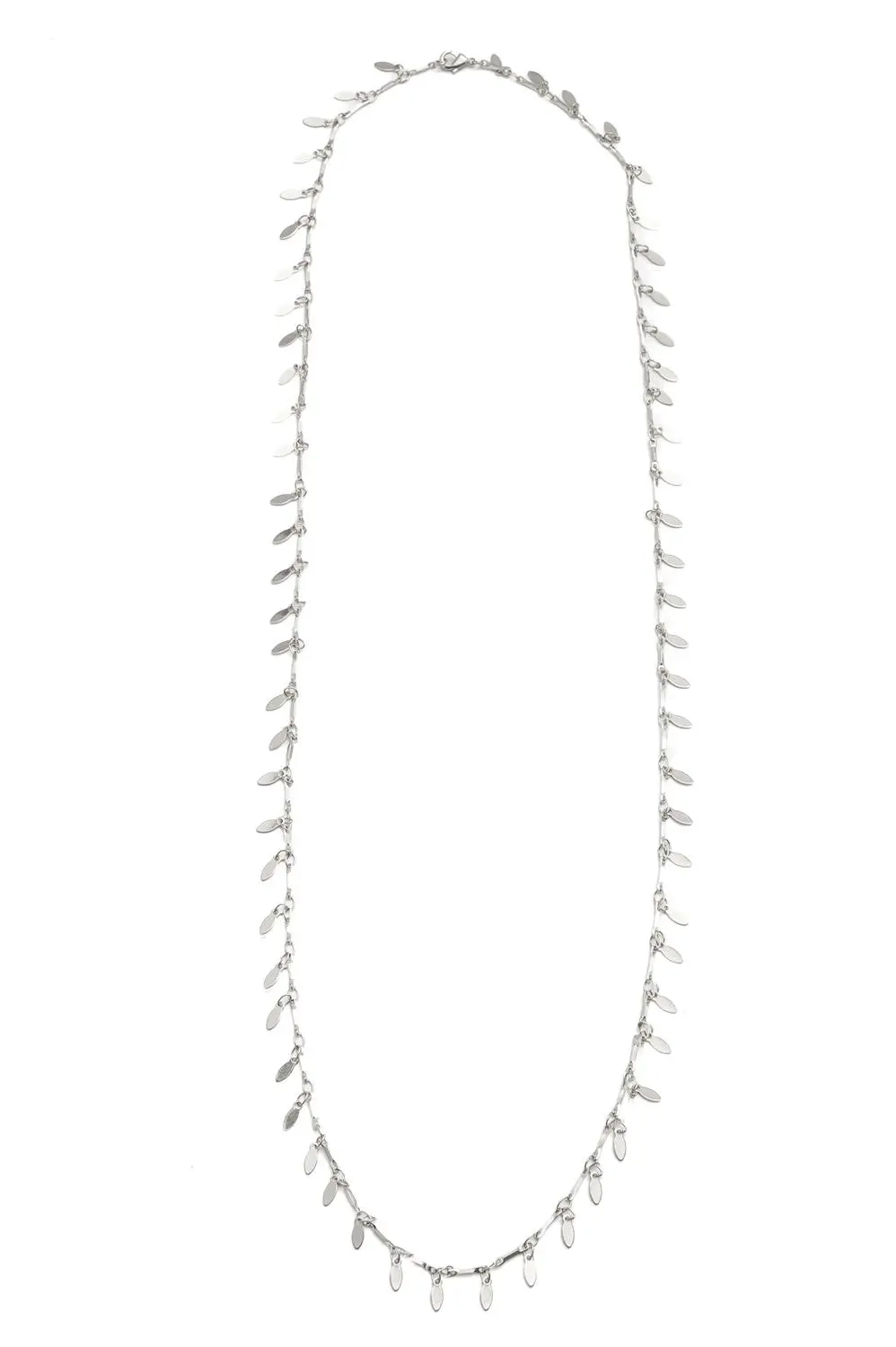 Colar Longo Medalha Oval Soltas com Banho em Ródio Branco