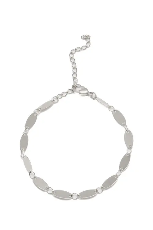 Pulseira Medalhinha Oval com Banho em Ródio Branco