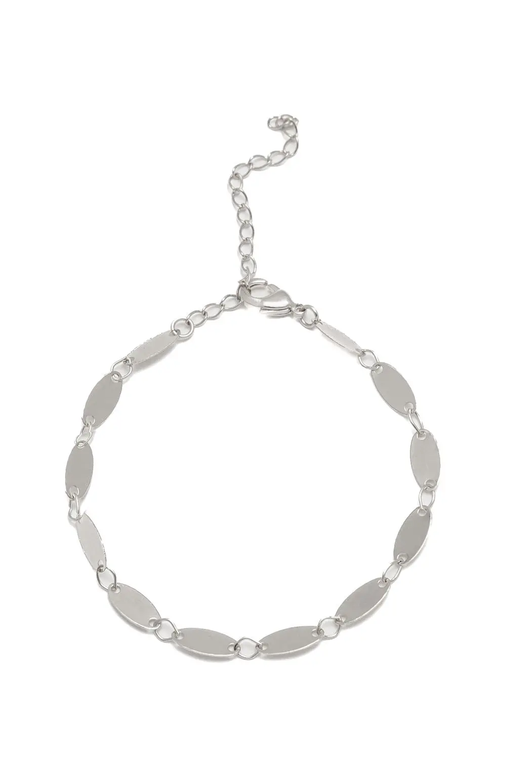 Pulseira Medalhinha Oval com Banho em Ródio Branco