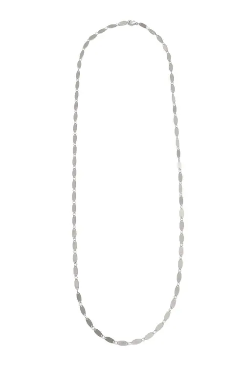 Colar Longo Medalhinha Oval com Banho em Ródio Branco