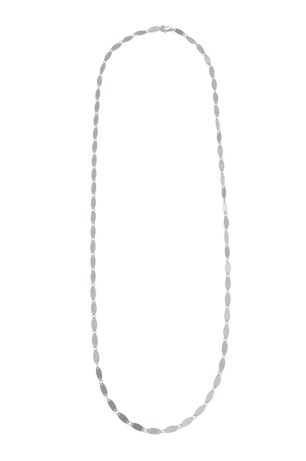 Colar Longo Medalhinha Oval com Banho em Ródio Branco