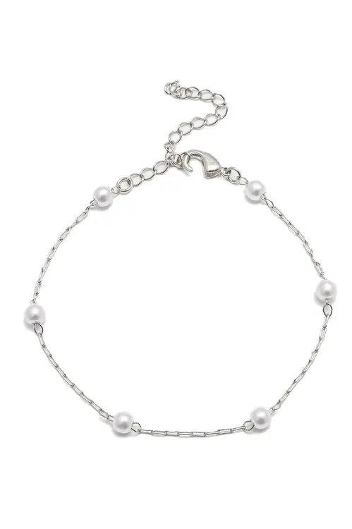 Pulseira Elos Pérola com Banho em Ródio Branco