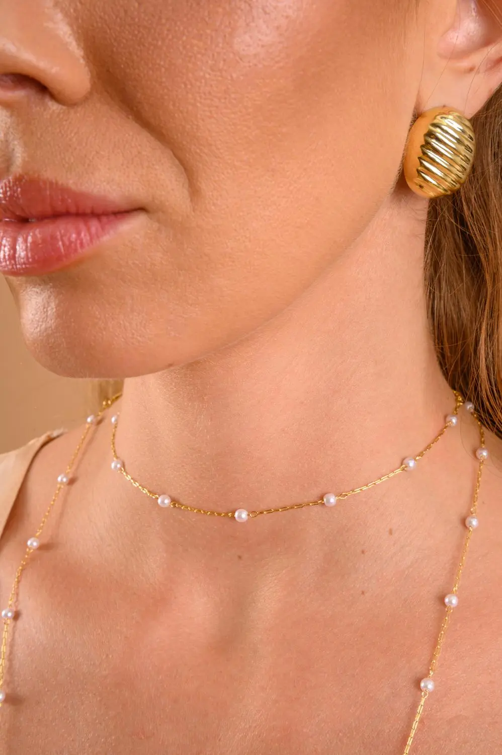 Choker Elos Pérola com Banho em Ouro 18k