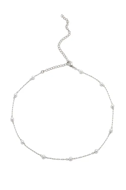 Choker Elos Pérola com Banho em Ródio Branco
