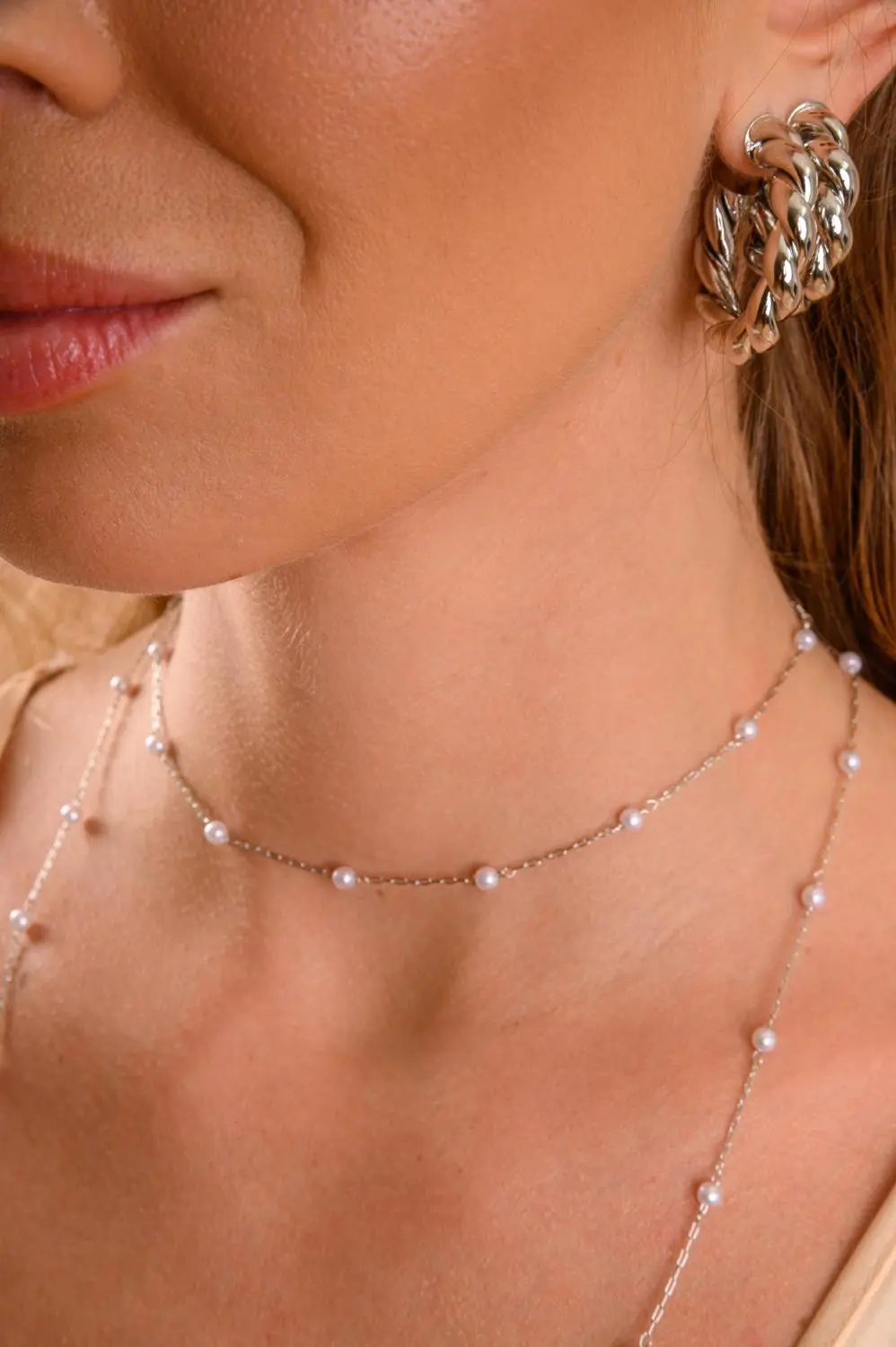 Choker Elos Pérola com Banho em Ródio Branco