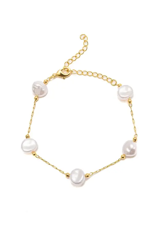 Pulseira Pérola Orgânica com Banho em Ouro 18k