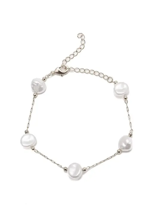 Pulseira Pérola Orgânica com Banho em Ródio Branco