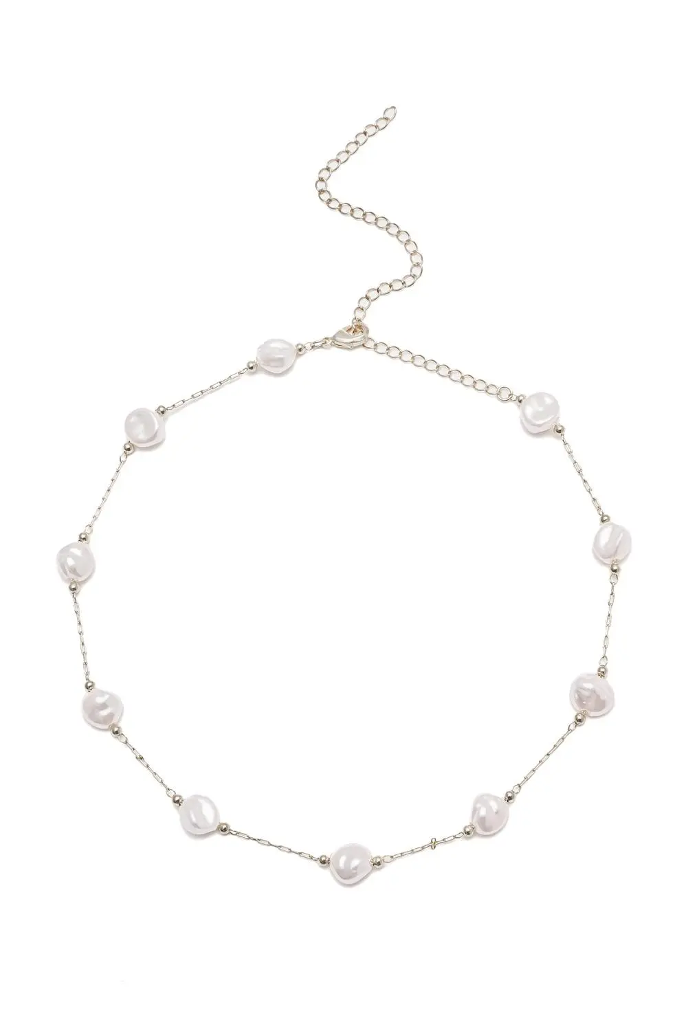 Choker Pérola Orgânica com Banho em Ródio Branco