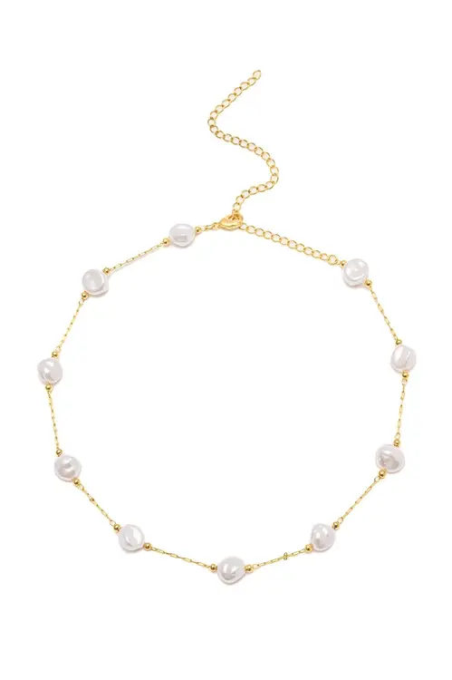 Choker Pérola Orgânica com Banho em Ouro 18k