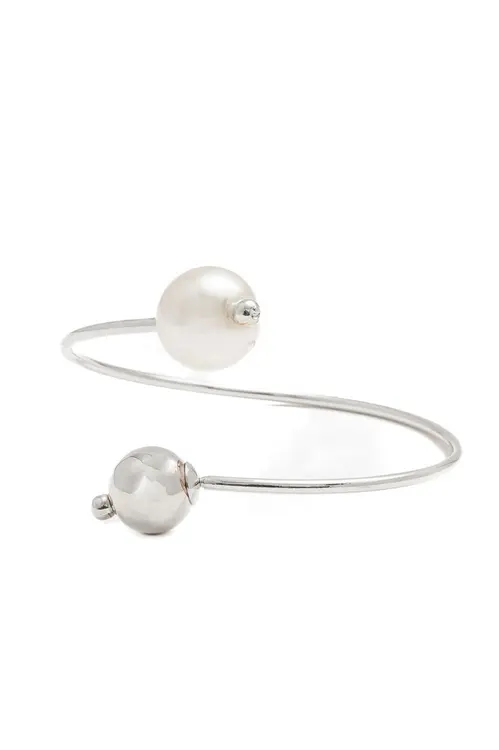 Bracelete Bola e Pérola com Banho em Ródio Branco