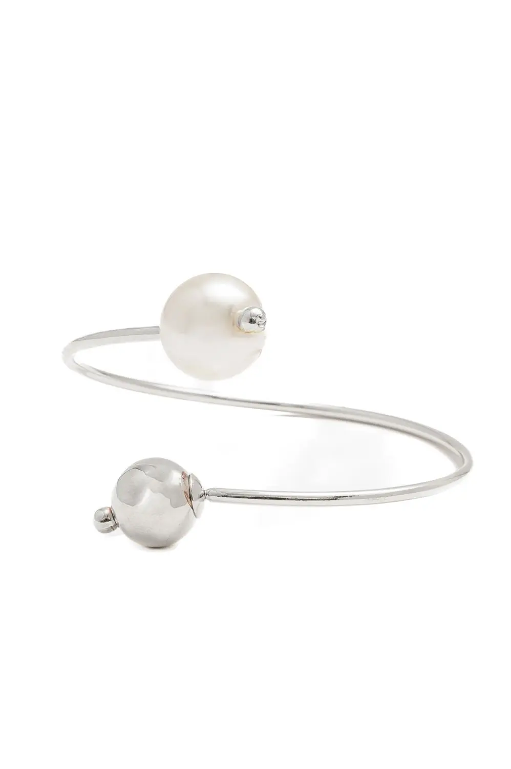 Bracelete Bola e Pérola com Banho em Ródio Branco