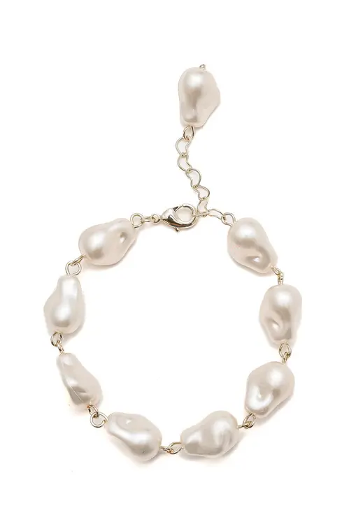 Pulseira Pérola com Detalhe com Banho em Ródio Branco