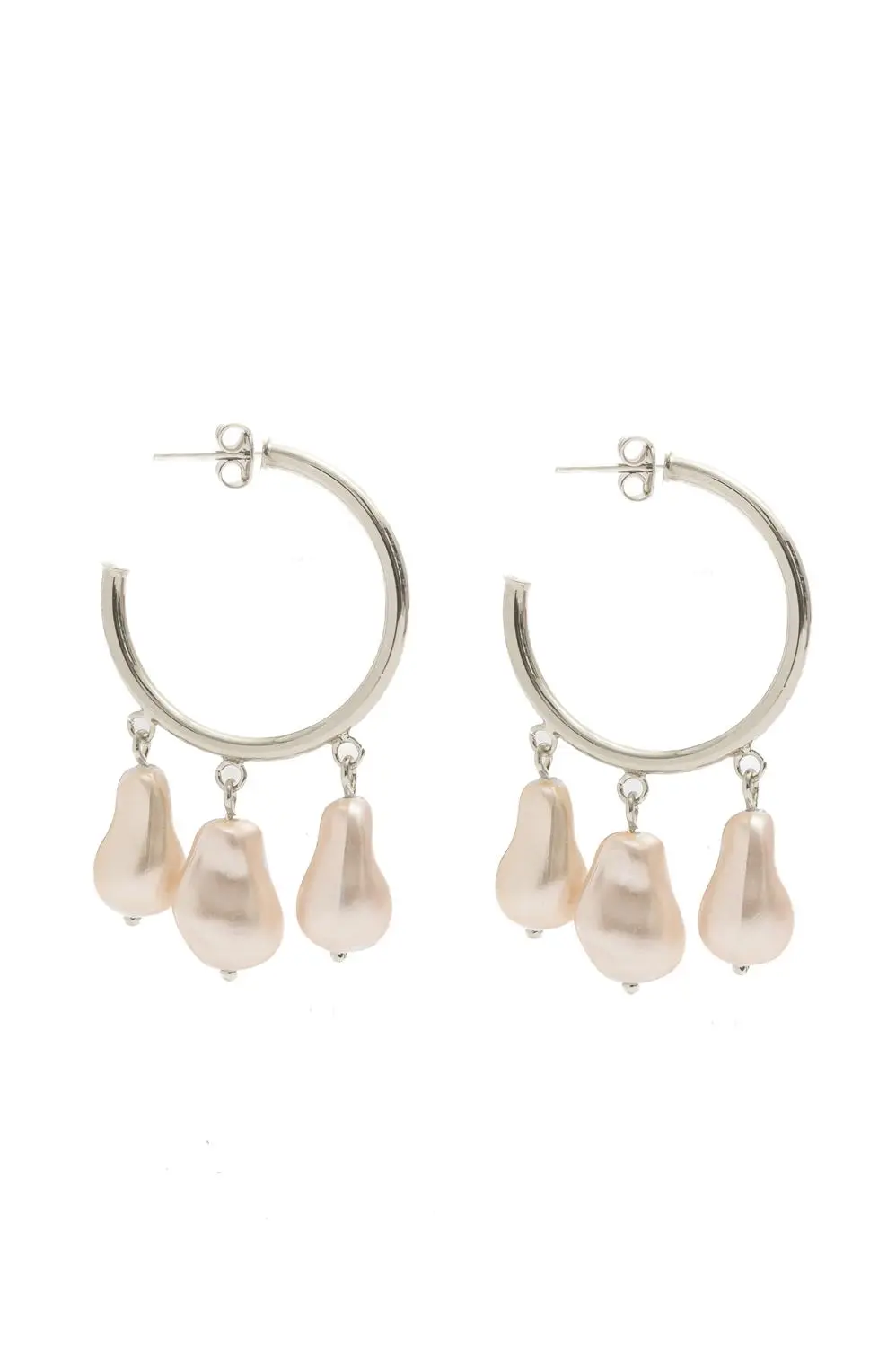 Argola Três Pérolas com Banho em Ródio Branco