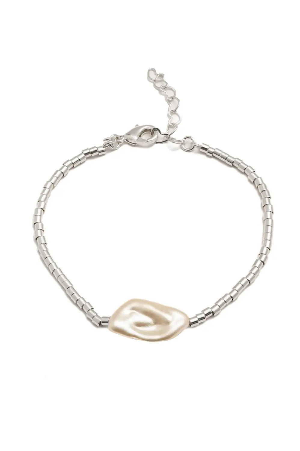 Pulseira Canutilho Uma Pérola com Banho em Ródio Branco