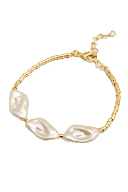 Pulseira Canutilho Três Pérolas com Banho em Ouro 18k