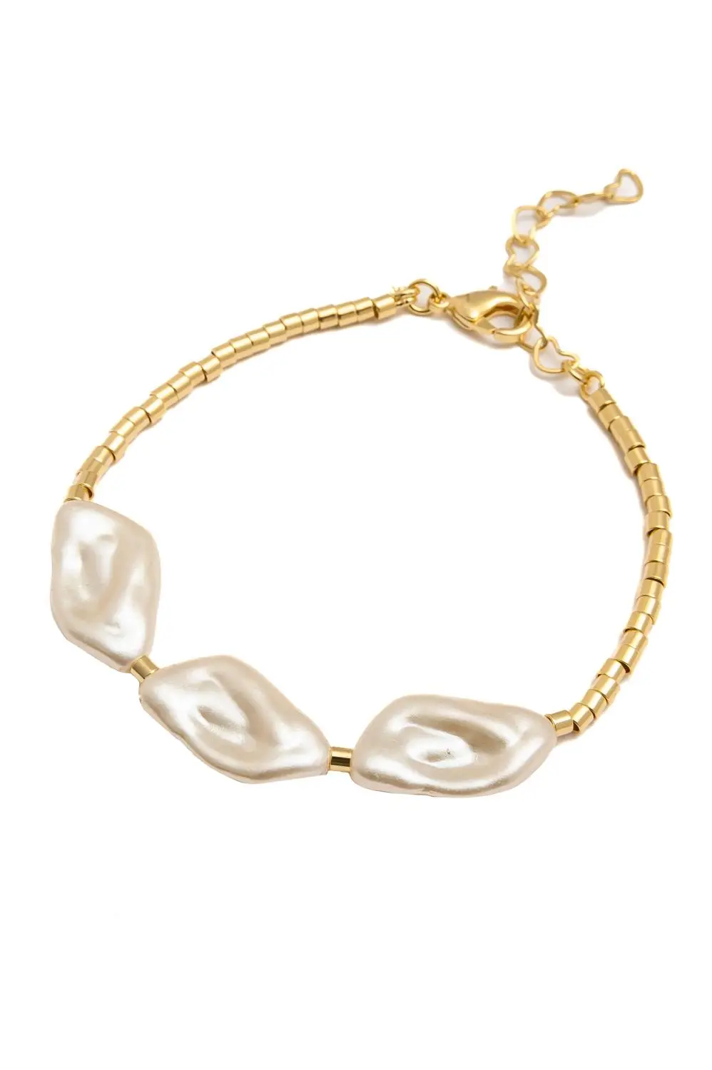 Pulseira Canutilho Três Pérolas com Banho em Ouro 18k