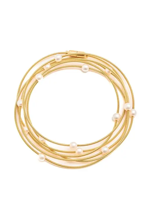 Pulseira Corda de Violão de Pérola com Banho em Ouro 18k