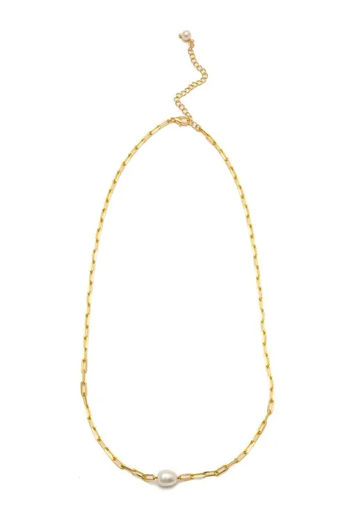 Colar Elos com Uma Pérola com Banho em Ouro 18k